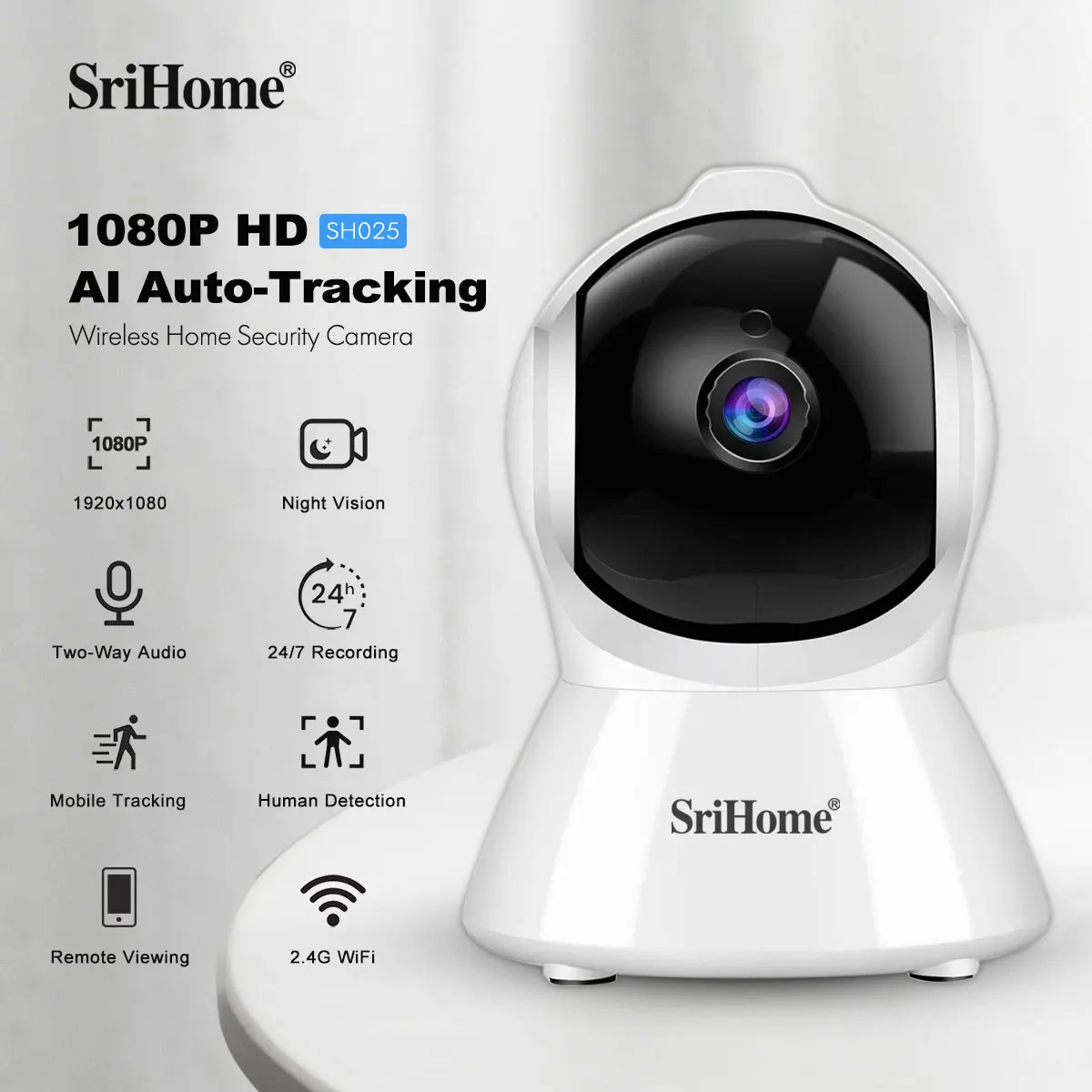 Home Security No Subscription - Srihome SH025 كاميرا واي فاي المنزل
