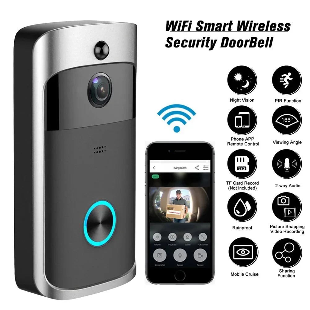 Home Security Tech - جرس باب ذكي لاسلكي بدقة 720P