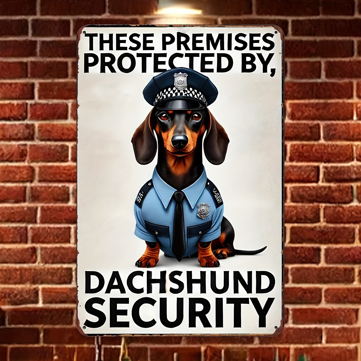 Home Security Bars - لافتة معدنية عمودية بتصميم كلب الداشهند